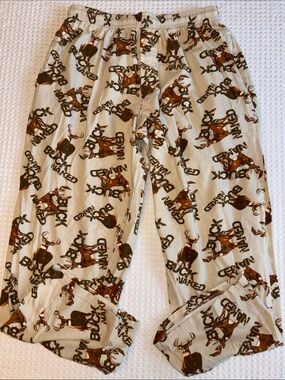 Fun Boxers Loungewear BUCK NAKED Beige Deer Print Lounge Pants Size LARGE